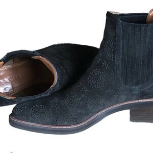 Coach Bowery Chelsea Boots - Black Suede-Laser Cut Floral- Size 8.5- EUC